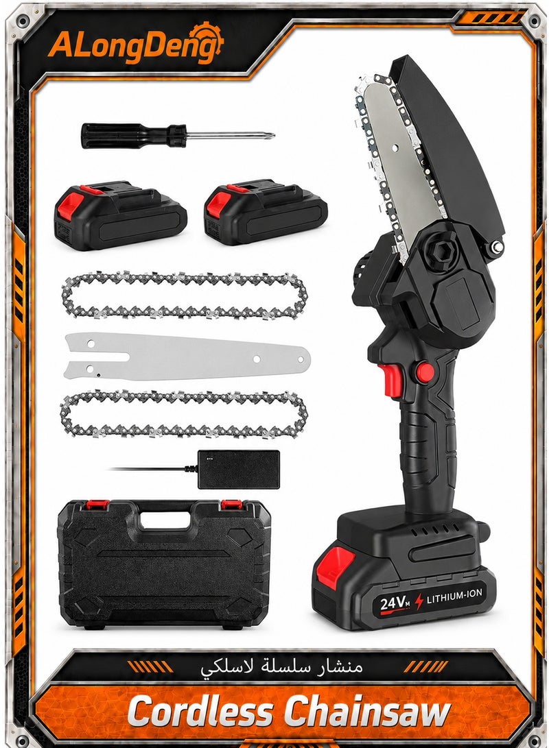 ALongDeng 6 inch Mini Chainsaw Cordless Handheld Electric Chainsaw One-Hand Portable Electric Saw for Tree Trimming Branch Wood Cutting Gardening - Image 1