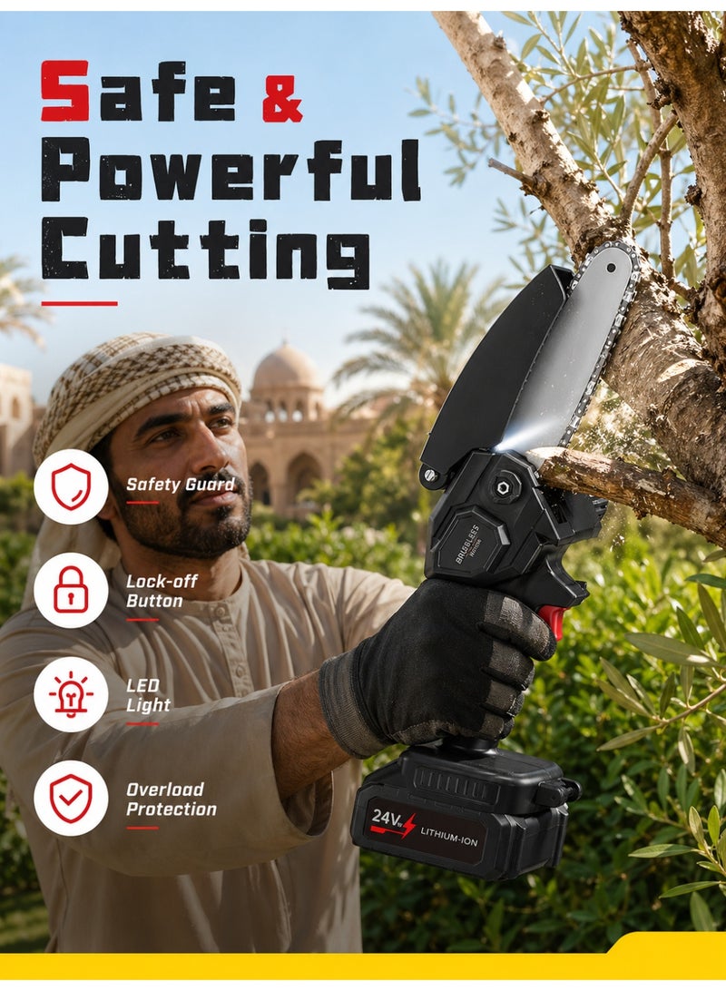 ALongDeng 6 inch Mini Chainsaw Cordless Handheld Electric Chainsaw One-Hand Portable Electric Saw for Tree Trimming Branch Wood Cutting Gardening - Image 2