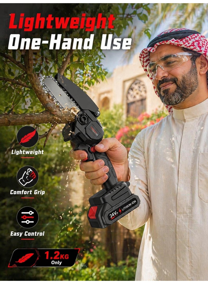 ALongDeng 6 inch Mini Chainsaw Cordless Handheld Electric Chainsaw One-Hand Portable Electric Saw for Tree Trimming Branch Wood Cutting Gardening - Image 3