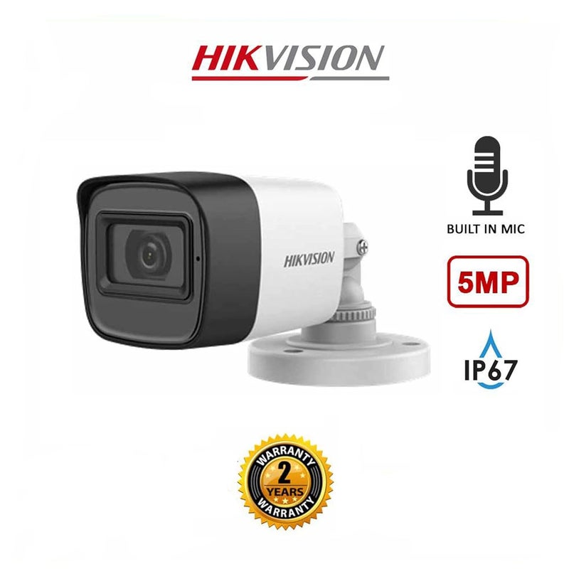 Clocite HIKVISION 5 MP Outdoor Bullet CCTV Ethernet Camera with inbuilt Audio Mic IP67 DS-2CE16H0T-ITPFS BNC/DC, 1080p White - Image 2