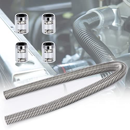Hypertune Universal 48inch Flexible Radiator Coolant Hose Stainless Steel Kit with 4Pcs Cap Clamp Silver - Image 1