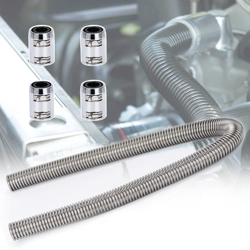 Hypertune Universal 48inch Flexible Radiator Coolant Hose Stainless Steel Kit with 4Pcs Cap Clamp Silver - Image 2