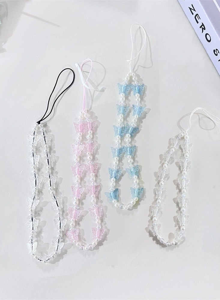 4-Piece Butterfly Beaded Phone Charm, Stationery Decoration Charm, Beaded Strap Phone Lanyard Wrist Cute Phone Chain Aesthetic Phone Strap Charm for Women Girls - Image 1
