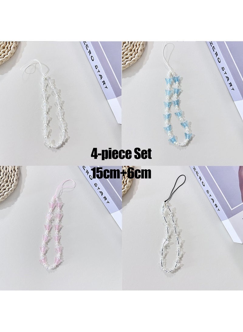 4-Piece Butterfly Beaded Phone Charm, Stationery Decoration Charm, Beaded Strap Phone Lanyard Wrist Cute Phone Chain Aesthetic Phone Strap Charm for Women Girls - Image 2