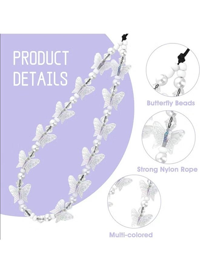 4-Piece Butterfly Beaded Phone Charm, Stationery Decoration Charm, Beaded Strap Phone Lanyard Wrist Cute Phone Chain Aesthetic Phone Strap Charm for Women Girls - Image 3