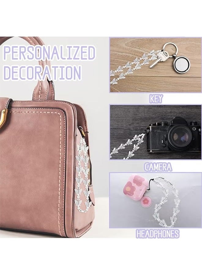 4-Piece Butterfly Beaded Phone Charm, Stationery Decoration Charm, Beaded Strap Phone Lanyard Wrist Cute Phone Chain Aesthetic Phone Strap Charm for Women Girls - Image 4