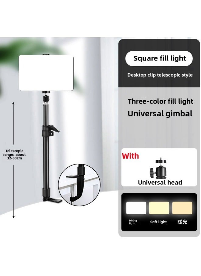 General - Direct LED Square Shooting Flat Light Three-color Adjustable Soft Light For Live Shooting-Specification:8inch Square Fill Light + Table Stand Telescopic Overhead Shooting Model - Image 1