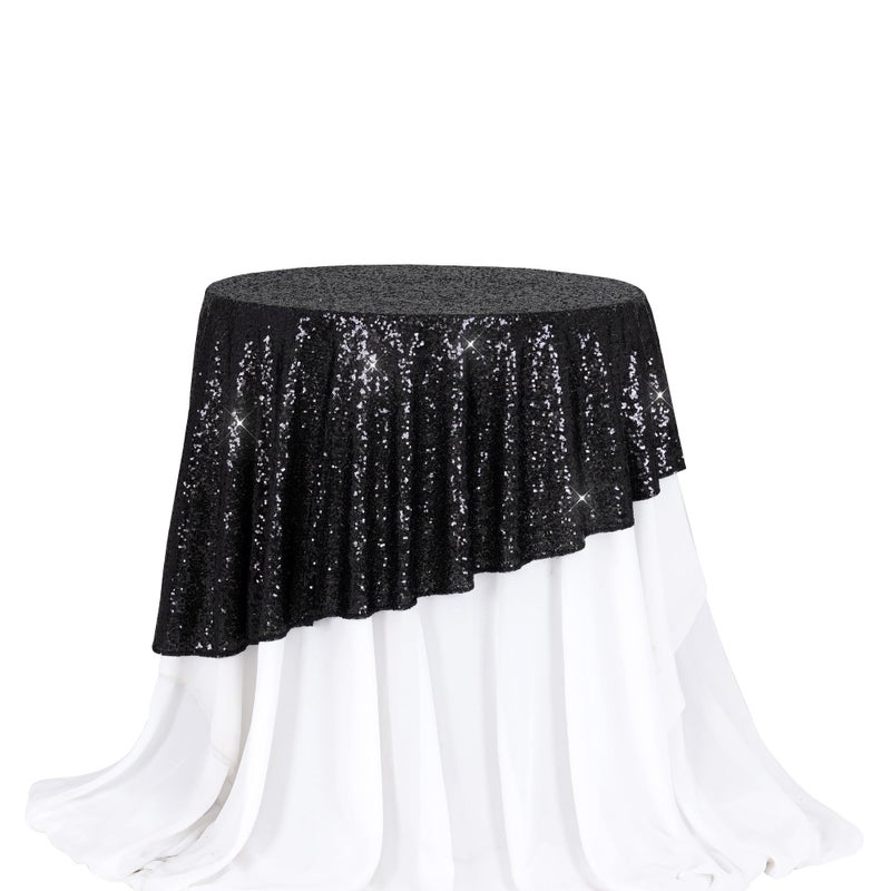 PartyDelight Sequin Tablecloth Round 50 Black Table Cloth Shimmer Sparkle Glitter Party Decorations