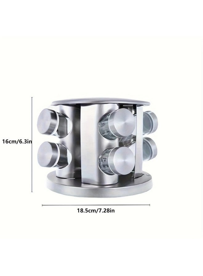 FEELING MALL Revolving Spice Tower | Countertop Round Spice Tabletop Rack | Set Of 8 Spice Jars | Seasoning Storage Organization | Stainless Steel (8 Jar) - Image 3