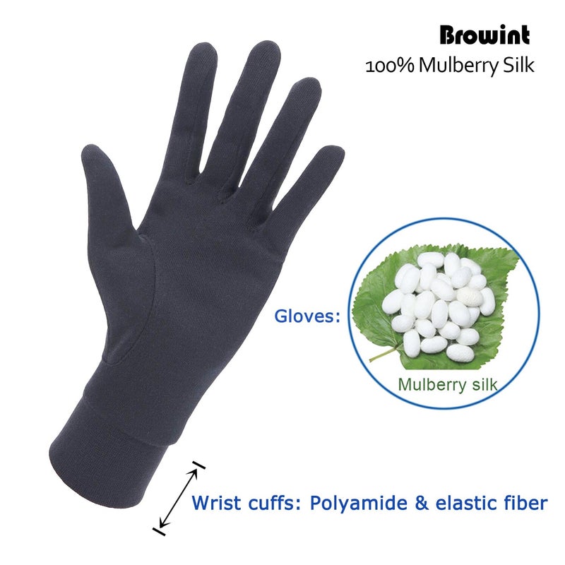 Browint Silk Glove Liners for Cold Weather Black Unisex Thermal Silk Gloves S M L XL XXL - Image 4