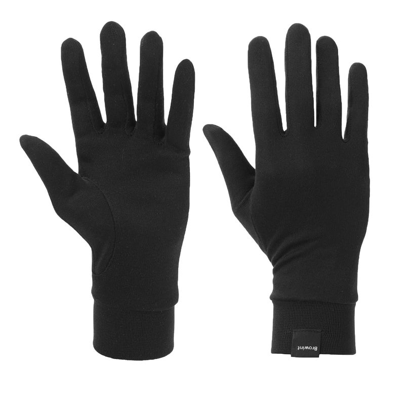 Browint Silk Glove Liners for Cold Weather Black Unisex Thermal Silk Gloves S M L XL XXL - Image 1