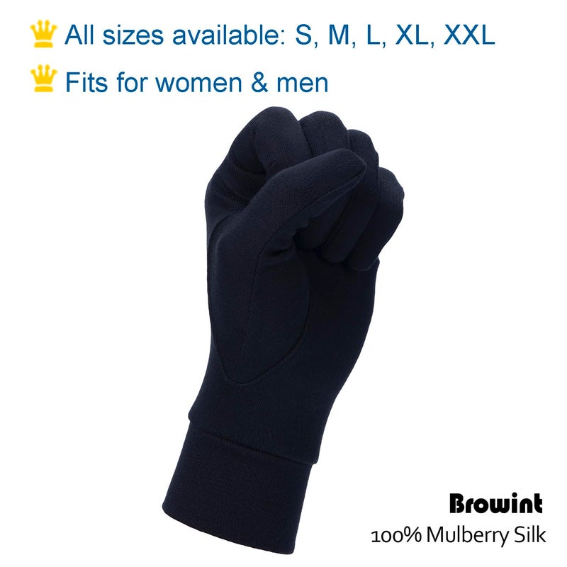 Browint Silk Glove Liners for Cold Weather Black Unisex Thermal Silk Gloves S M L XL XXL - Image 3
