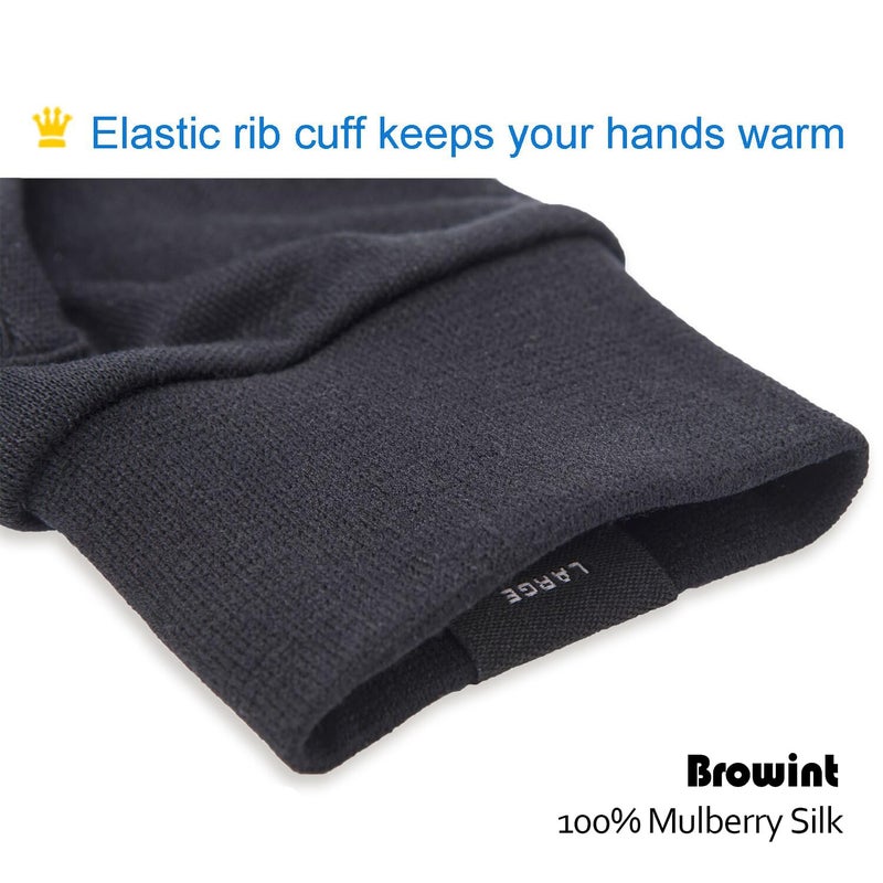 Browint Silk Glove Liners for Cold Weather Black Unisex Thermal Silk Gloves S M L XL XXL - Image 2