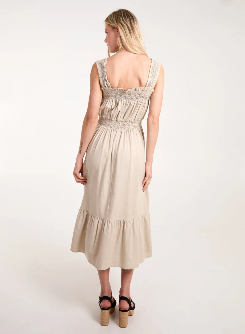 Blue Vanilla Shirred Detail Midi Dress