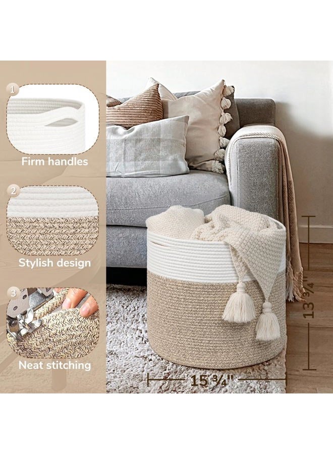 Goodpick Woven Rope Basket 15.8 x 13.8 inches, Toy Storage Basket for Organizing, Blanket Basket Living Room, Cloth Basket Storage Bin for Playroom, Shoe Basket Organizer - Image 3