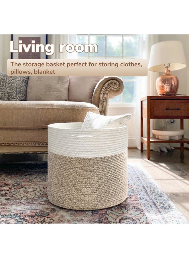 Goodpick Woven Rope Basket 15.8 x 13.8 inches, Toy Storage Basket for Organizing, Blanket Basket Living Room, Cloth Basket Storage Bin for Playroom, Shoe Basket Organizer - Image 2