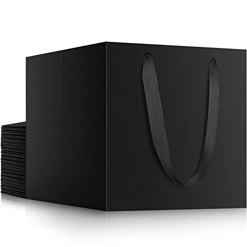 حقائب EUSOAR السوداء مع المقابض 10x10x10 بوصة عبوة من 20 حقيبة هدايا ورقية مع مقابض حقيبة تغليف تجارية مصنوعة يدويًا حقائب زفاف هدايا حفلات زينة أكياس