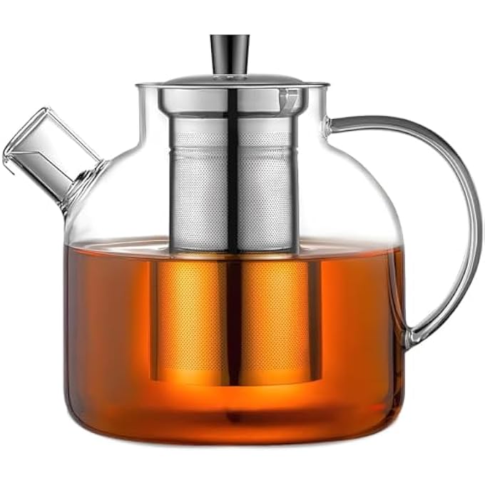 ROUNY 1500Ml50Oz Glass Teapot With Removable Stainless Steel Infuser StrainerBorosilicate Heat Resistant Stovetop Safe Large Tea Pot Blooming And Loose Leaf Hand Crafted Kettle For Women And Adult - Image 1