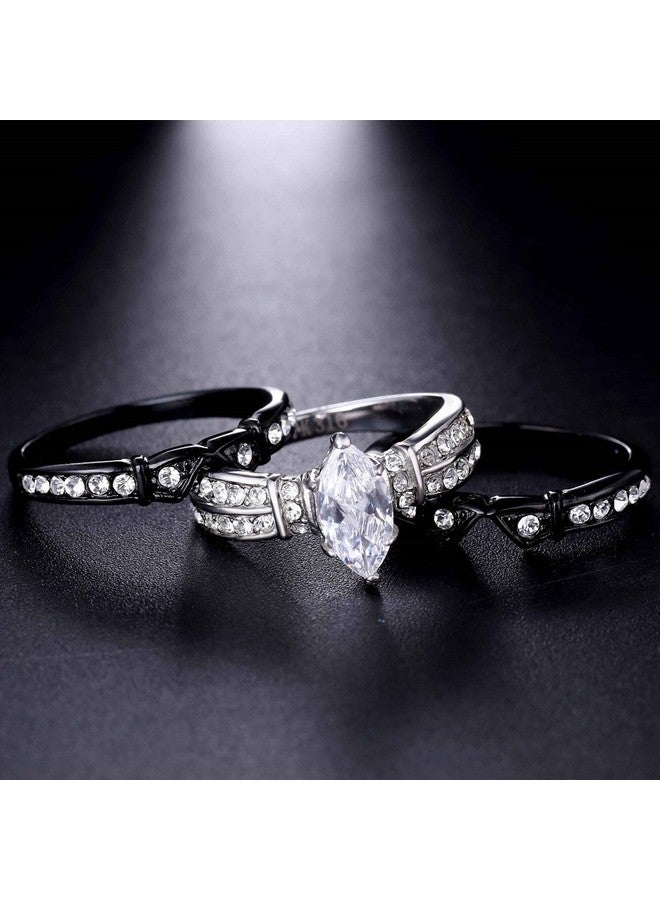 MABELLA His Hers Couple Matching Rings Black Women Stainless Steel Marquise Cut Aaa+ Cubic Zirconia Wedding Engagement Ring Bridal Sets & Men Cz Titanium Bandwomen'S Size 6 Men'S Size 9 - Image 4