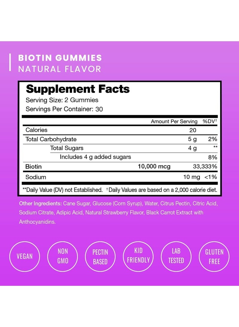 NutraChamps - (2 Pack) Biotin Gummies 10,000mcg [Highest Potency] for Healthy Hair, Skin & Nails for Adults & Kids - 5000mcg in Each Gummy Vitamin - Vegan, Non-GMO, Pectin-Based Hair Growth Supplement - Image 1