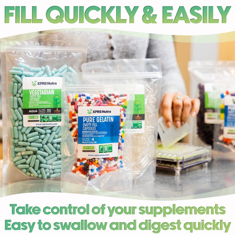 XPRS Nutra Size 4 Empty Capsules - 100 Count Empty Gelatin Capsules - Empty Pill Capsules - DIY Capsule Filling - Pure Bovine Pill Capsules Empty Gel Caps (Blue/White) - Image 2