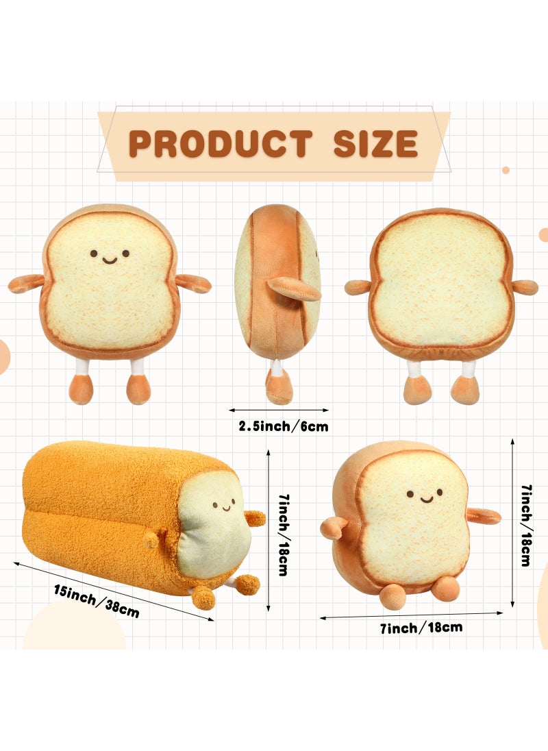 Yookeer Yookeer 3 Pcs Valentine's Day Decor Gifts Funny Toast Bread Pillows Kawaii Bread Stuffed Pillow Cute Toast Sliced Cushion Smile Bread Plush for Birthday Gifts(Classic Style  7 Inch Diameter)  - Image 2