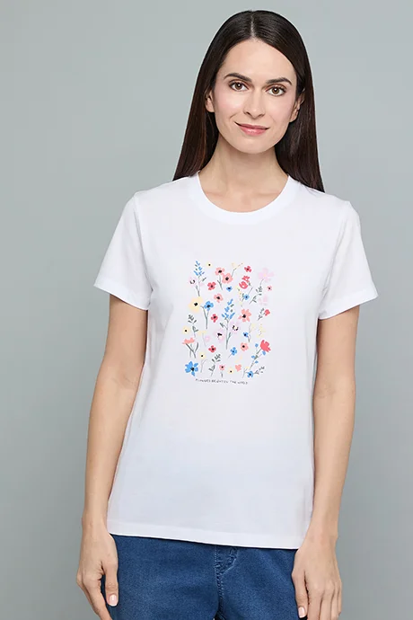 أر أند بي Printed T-Shirt with Crew Neck and Short Sleeves