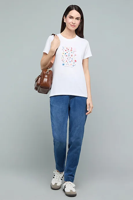 أر أند بي Printed T-Shirt with Crew Neck and Short Sleeves