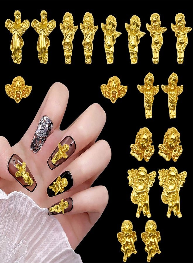 JERCLITY 90 Pieces Gold Baroque Angel Nail Charms 3D Embossed Angel Baby Nail Art Charms Cute Cupid Nail Accessories Charms for Acrylic Nails Retro Baroque Decor Nail Supplies for Women Girls - Image 1
