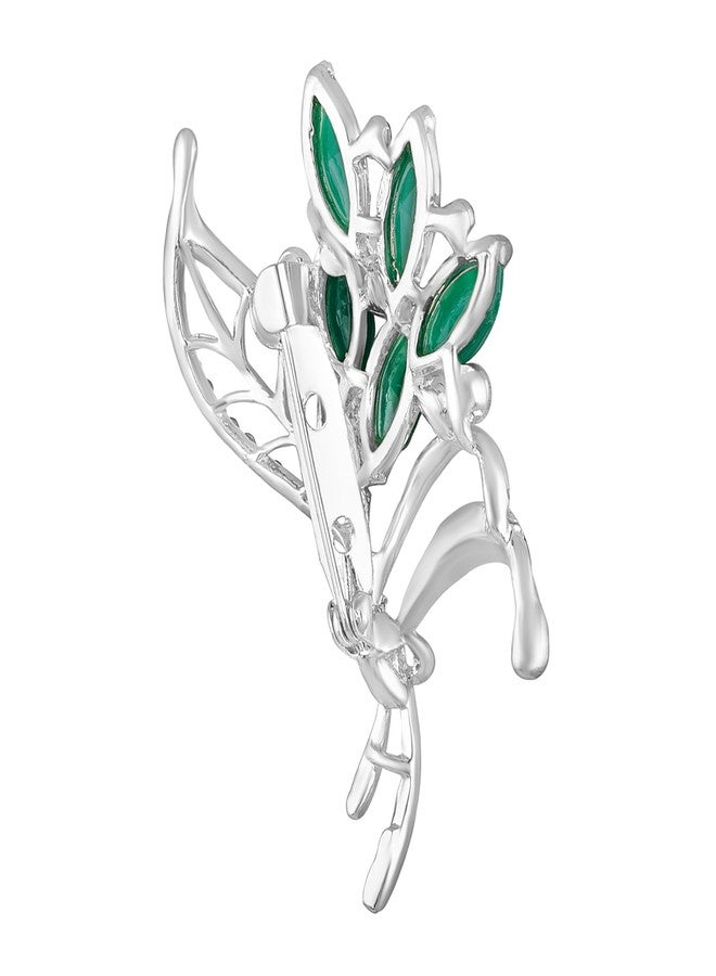 Mahi Green and White Crystals Studded Bouquet Saree Pin Brooch for Women (BP1101173RGre) - Image 5