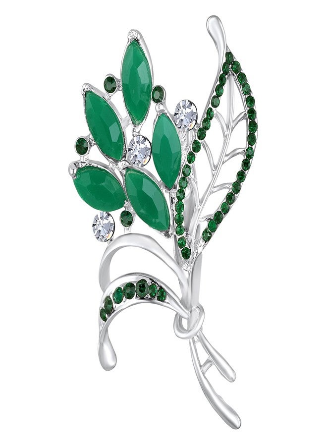 Mahi Green and White Crystals Studded Bouquet Saree Pin Brooch for Women (BP1101173RGre) - Image 1
