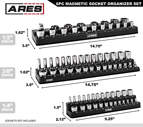 ARES 60160-6-Piece Magnetic Socket Organizers - Metric and SAE Set Black and Green -1/4 in, 3/8 in, 1/2 in Socket Holders -143 Pieces of Standard (Shallow) and Deep Sockets -Organize Your Tool Box - Image 5