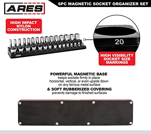 ARES 60160-6-Piece Magnetic Socket Organizers - Metric and SAE Set Black and Green -1/4 in, 3/8 in, 1/2 in Socket Holders -143 Pieces of Standard (Shallow) and Deep Sockets -Organize Your Tool Box - Image 3
