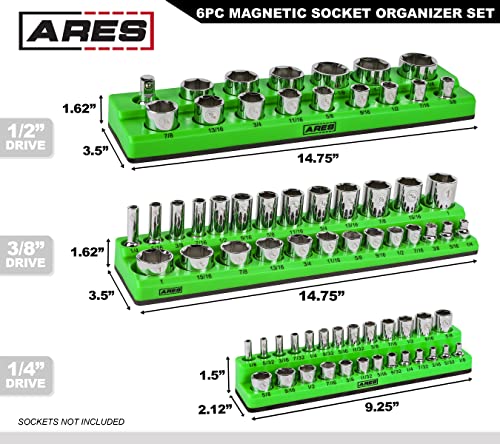 ARES 60160-6-Piece Magnetic Socket Organizers - Metric and SAE Set Black and Green -1/4 in, 3/8 in, 1/2 in Socket Holders -143 Pieces of Standard (Shallow) and Deep Sockets -Organize Your Tool Box - Image 4