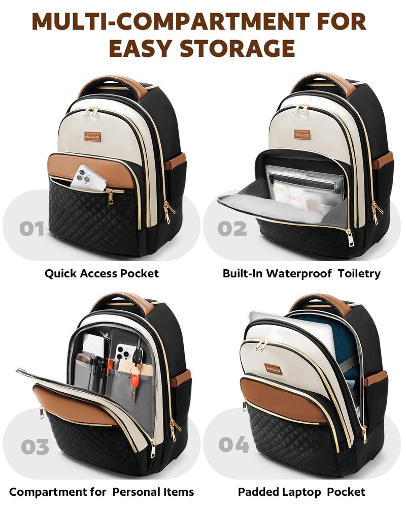 Arcoyard Small Rolling Backpack for Women, Lightweight Travel Backpack with Wheels, Roller Backpacks for Adults, Water Resistant Rolling Laptop Bag, Wheeled Underseat Carry On Luggage, Beige Brown - Image 3