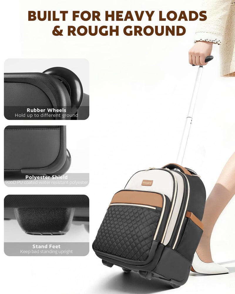 Arcoyard Small Rolling Backpack for Women, Lightweight Travel Backpack with Wheels, Roller Backpacks for Adults, Water Resistant Rolling Laptop Bag, Wheeled Underseat Carry On Luggage, Beige Brown - Image 5