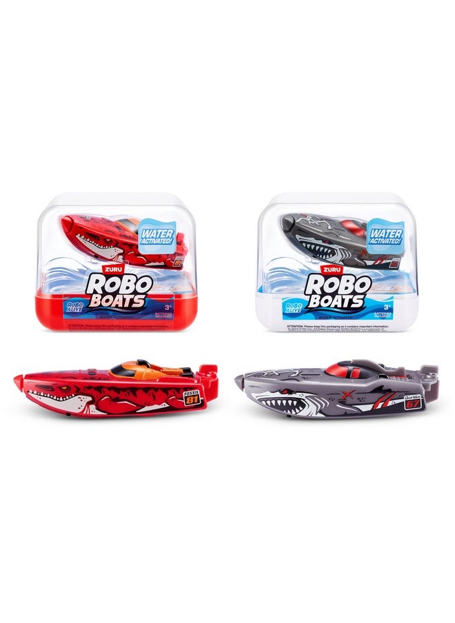 ROBO ALIVE Robo Boats, White Shark & Dino Shark Boat, 2 Pack, By Zuru Water Activated Boat Toy, (Amazon Exclusive)  - Image 1