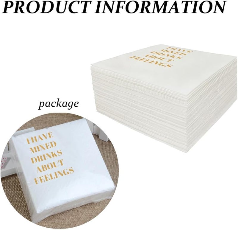 VOWFOO Funny Cocktail Napkins 100Pcs Funny Quotes Saying Disposable Paper Party Napkins 4.5 x 4.5 Two-ply (I Have Mixed Drinks About Feelings Napkins) - Image 3