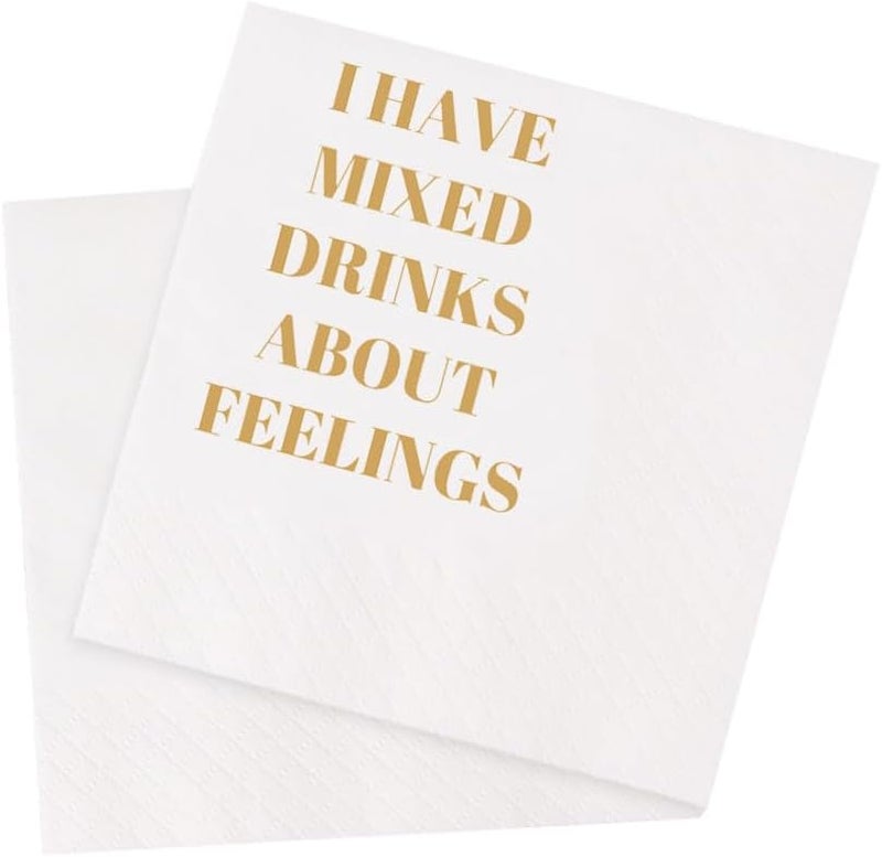 VOWFOO Funny Cocktail Napkins 100Pcs Funny Quotes Saying Disposable Paper Party Napkins 4.5 x 4.5 Two-ply (I Have Mixed Drinks About Feelings Napkins) - Image 1