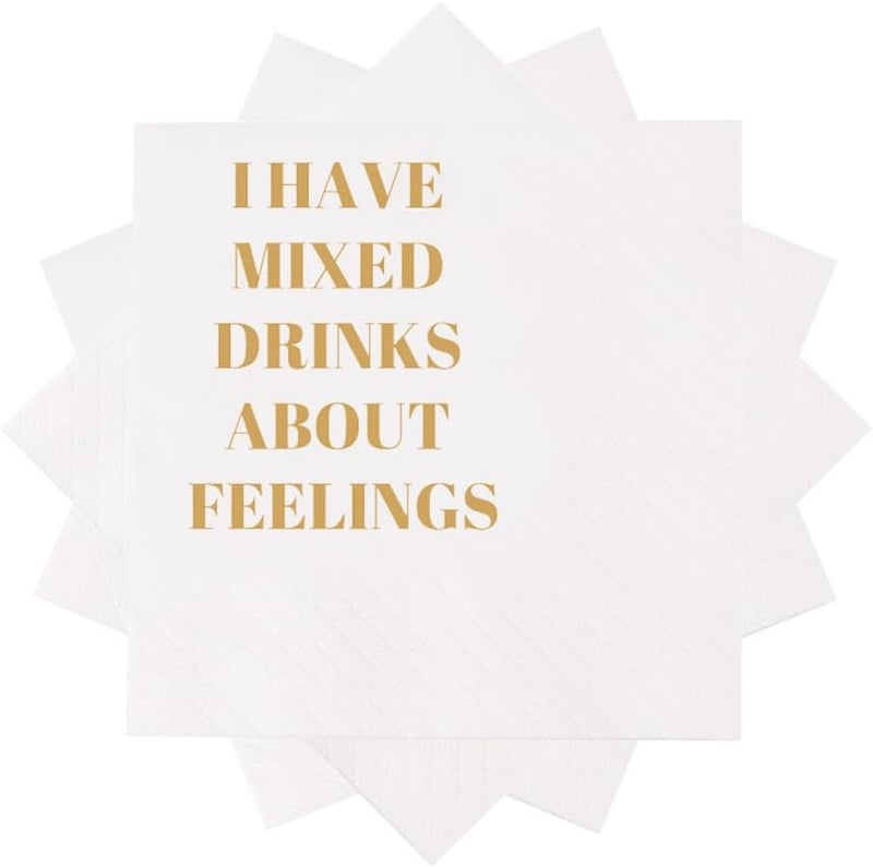 VOWFOO Funny Cocktail Napkins 100Pcs Funny Quotes Saying Disposable Paper Party Napkins 4.5 x 4.5 Two-ply (I Have Mixed Drinks About Feelings Napkins) - Image 2