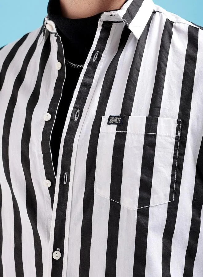 The Indian Garage Co The Indian Garage Co Men Black Slim Fit Striped Casual Shirt