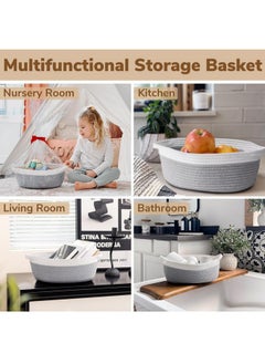 Goodpick Small Woven Basket, Storage Basket With Handles, Empty Baskets For Gifts, Woven Basket For Toys, Baby Laundry, Diapers, Towels, Snacks, Dog Toy Basket, Easter Basket, 12"X 8" X 5", Gray  - Image 4