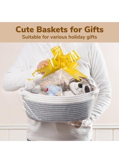 Goodpick Small Woven Basket, Storage Basket With Handles, Empty Baskets For Gifts, Woven Basket For Toys, Baby Laundry, Diapers, Towels, Snacks, Dog Toy Basket, Easter Basket, 12"X 8" X 5", Gray  - Image 2