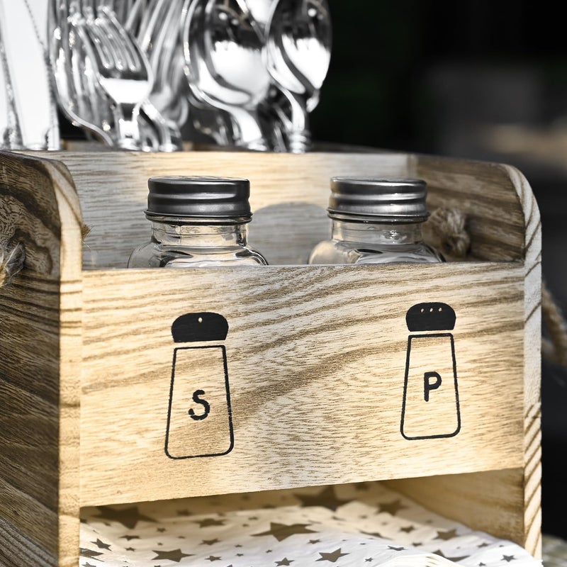 Ikee Design Wooden Utensil Caddy Flatware Holder with Handles - Utensil Holder for Dining Room, Restaurant and Kitchen, Oak Color, 7.13â€W x 6.63â€D x 7.5â€H - Image 4