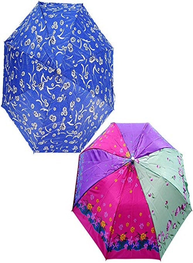 RAINPOPSON 2 Fold Printed Big Size Umbrella for Women & Men UV Protection Office Umbrella Combo for Girls/Men/Women (Multicolor & Blue Printed) - Set of 2 - Image 2