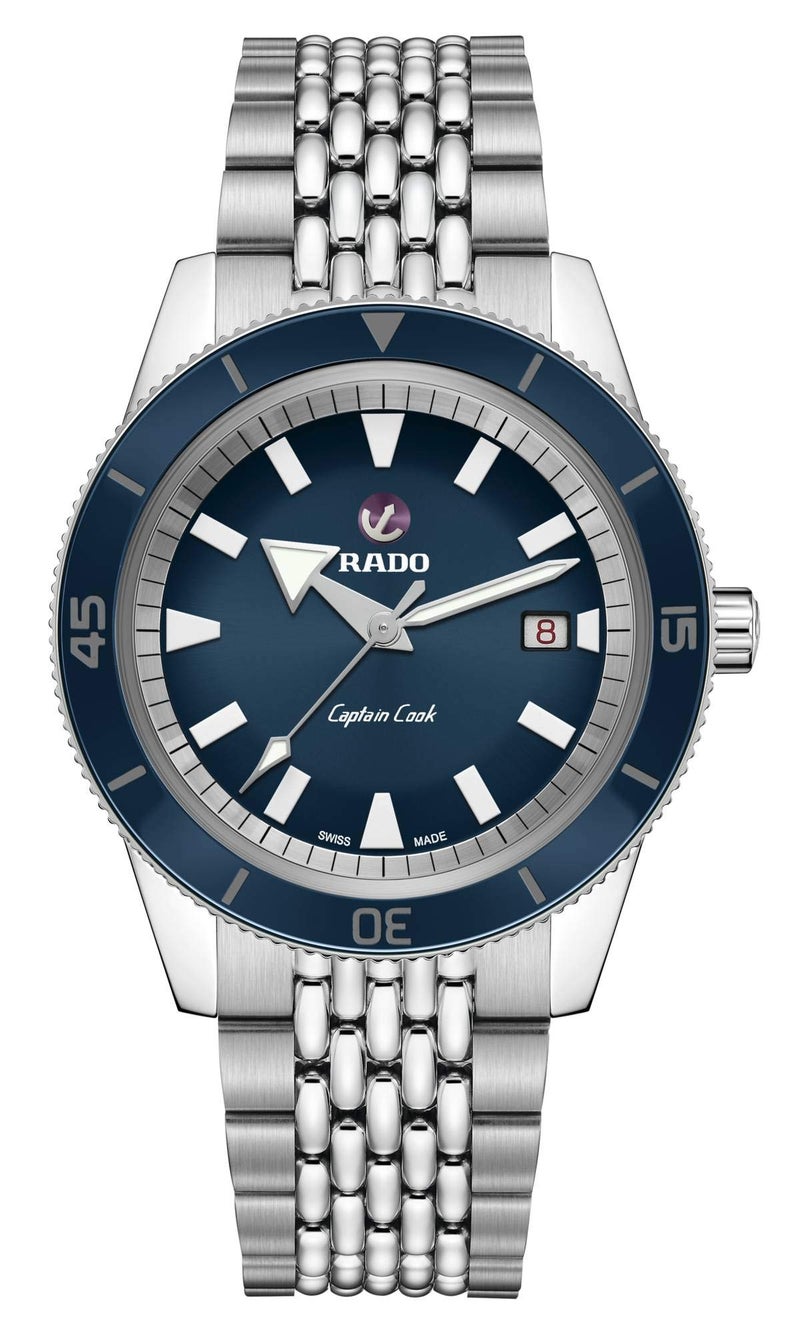 RADO Rado Men's Captain Cook 42 mm Automatic Diving Watch with Stainless Steel Strap, Silver-Tone, 20 (Model: R32505203), Blue  - Image 1