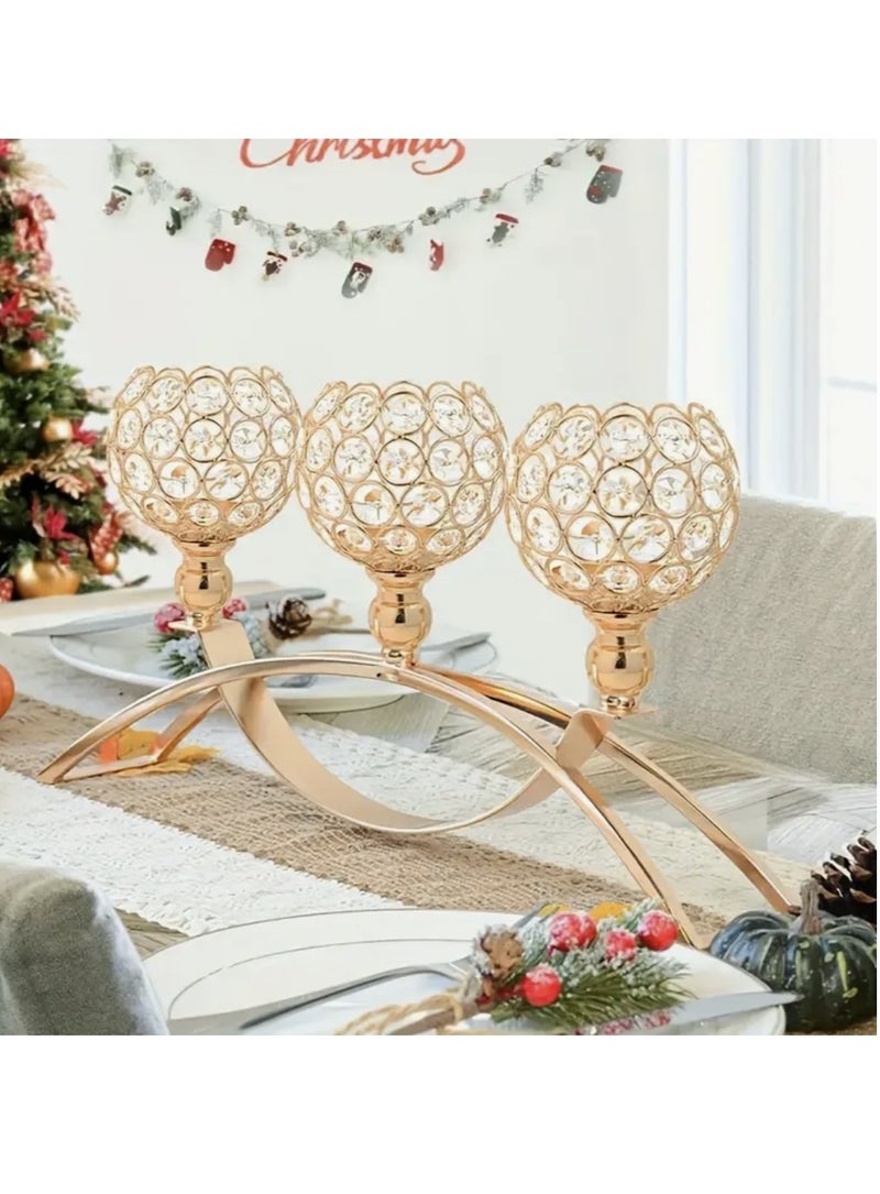 أومون حامل شموع من الكريستال الذهبي، زينة طاولة المطعم، مناسبة لبوفيه الطاولة، والخزانة، والمنزل، وحفل الزفاف، والحفلات - Image 1