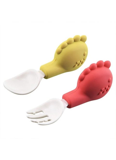2Pcs/Set Baby Dinnerware Non-slip Handle Anti-scald Stainless Steel Training Spoon Fork Set for Feeding