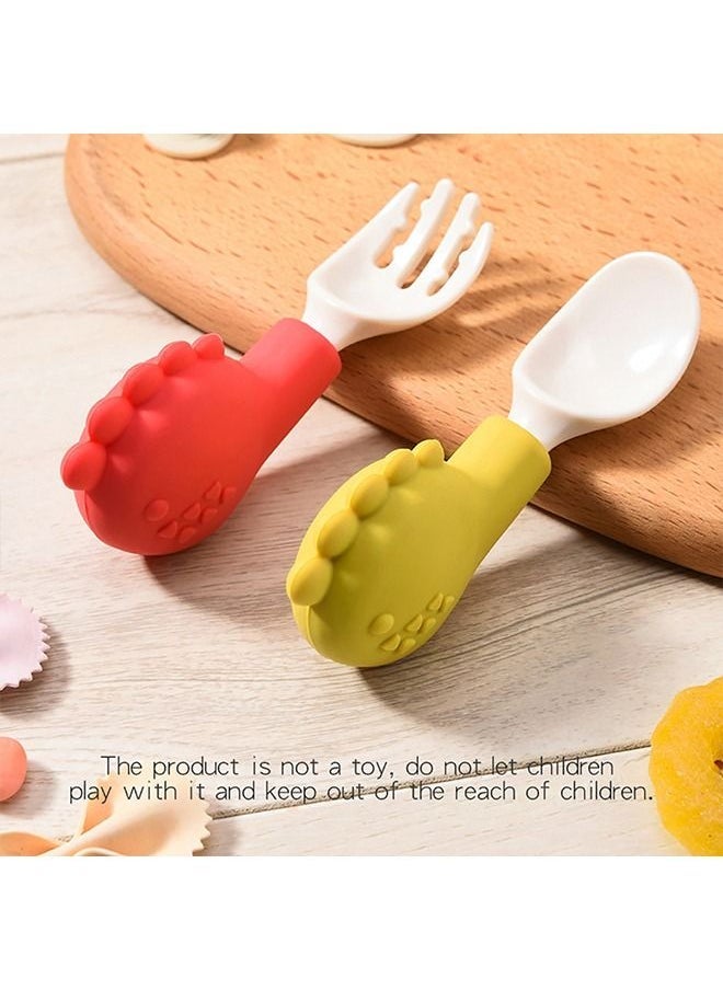 2Pcs/Set Baby Dinnerware Non-slip Handle Anti-scald Stainless Steel Training Spoon Fork Set for Feeding