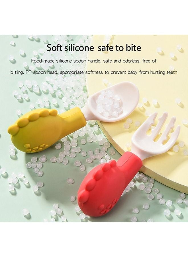 2Pcs/Set Baby Dinnerware Non-slip Handle Anti-scald Stainless Steel Training Spoon Fork Set for Feeding